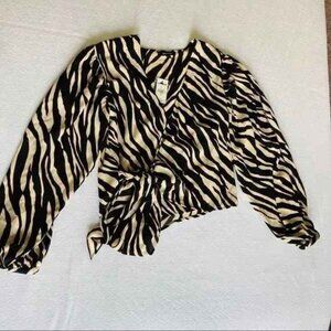 EXPRESS BALLOON SLEEVE SURPLICE WRAP TIE SHIRT - XS